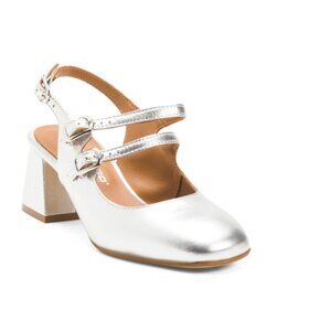 OROSCURO Silver Made In Italy Leather Slingback Ballerina Heels